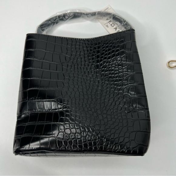 AOTA Elena Vegan Black Mock Croc Embossed Bucket Crossbody Bag Black NWT - Picture 6 of 16
